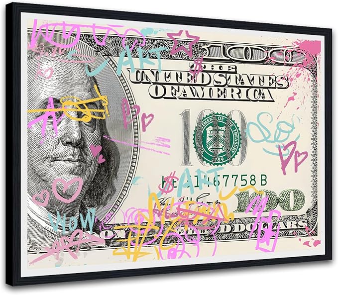 Dollar Canvas Wall Art Pink 100 Dollars Posters and Prints Motivational Wall Decor Abstract Inspirational Artwork for Office Living Room Framed and Ready to Hang 12X16inch