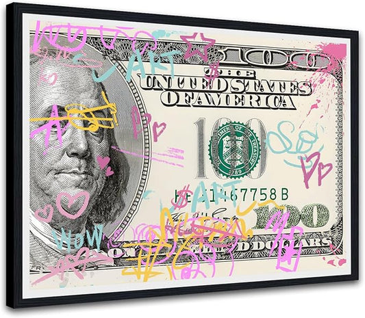 Dollar Canvas Wall Art Pink 100 Dollars Posters and Prints Motivational Wall Decor Abstract Inspirational Artwork for Office Living Room Framed and Ready to Hang 12X16inch