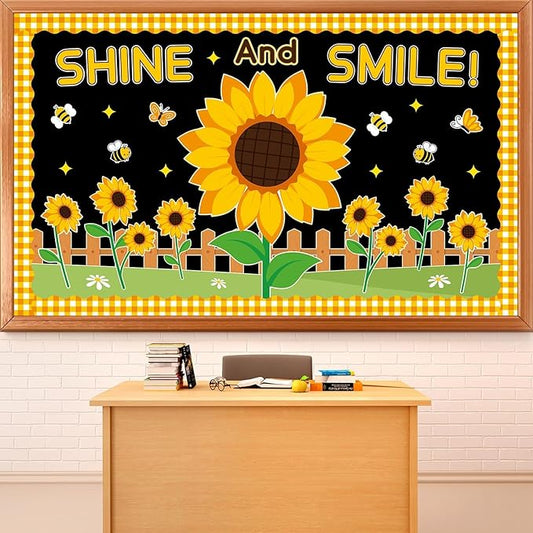 Sunflower Bulletin Board Set Sunshine Sunflower Classroom Bulletin Board Decorations Summer Butterfly Bee Cutouts Classroom Decorations for Back to School Office Home Chalkboard Decor Wall Door