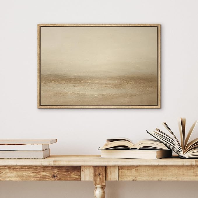 SIGNWIN Framed Canvas Print Wall Art Light Beige Horizon Abstract Illustrations Minimalism Decorative for Living Room, Bedroom, Office - 16"x24" Natural