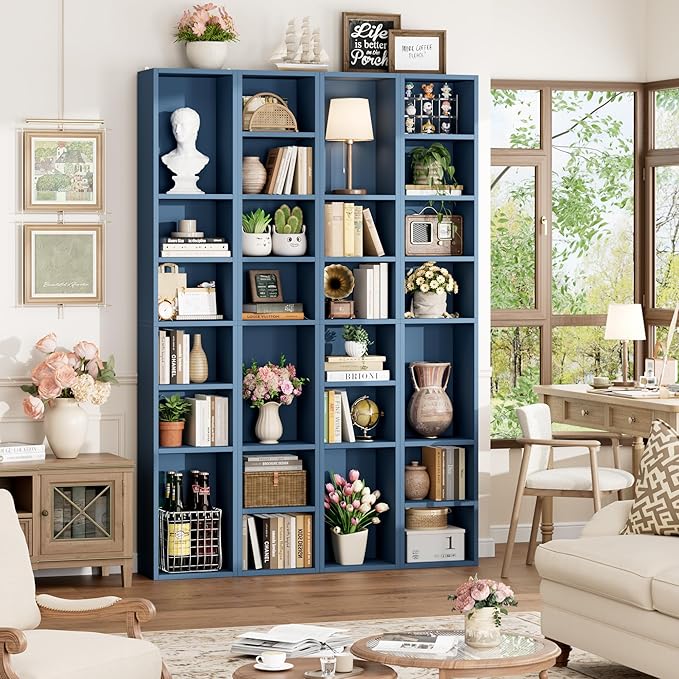 FOTOSOK 2 Pcs 71'' Tall Narrow Bookshelf, 8-Tier Media Tower Rack Set of 2, CD DVD Storage Cabinet with Adjustable Shelves, Tall Narrow Bookcase Skinny Display Bookshelf Slim Shelf, Blue