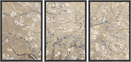 MUDECOR Framed Canvas Print Wall Art Blossoming Branches Vintage Floral Illustrations Realism Decorative for Living Room, Bedroom, Office - 16"x24"x3 Black