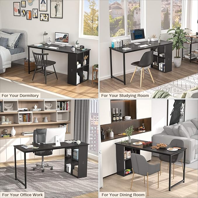 Topfurny 47.2'' Computer Desk with Storage Shelves, Modern Home Office Desk Computer Table with Cabinets, Student Studying Writing Desk Wood Desk Workstation for Home Office, Black