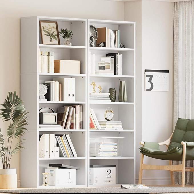YESHOMY Industrial 6 Tier Bookcase, 71" Tall White Bookshelves Open Frame, Basic Floor Standing Bookcases & Bookshelf for Home Office, Living Room, Bed Room
