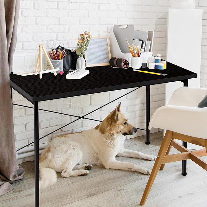 YSSOA Computer Desk Home Office Work Study Writing Modern Simple Table with Headphone Hooks