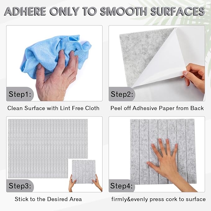Honoson 12 Pack 47" x 35" Large Cork Board Alternative Felt Bulletin Board Wall Tiles with Safe Square Adhesive Large Roll Cork Tiles for Walls Organize Home Office Classroom Pin Panels(Marble Gray)