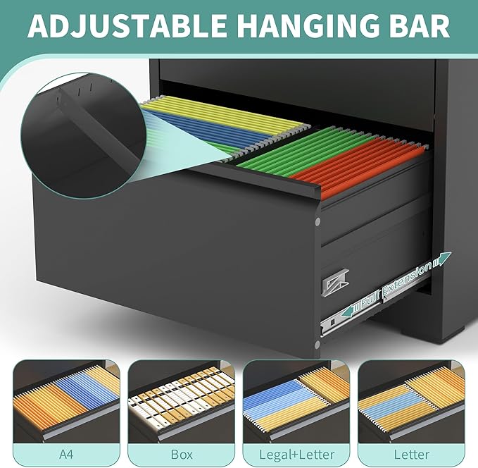 AQY 2 Drawer File Cabinet with Lock,Metal Black Lateral File Cabinets for Home Office,Steel Wide Filing Organization Storage Cabinets for Hanging Files Letter/Legal/F4/A4 Size(Black)
