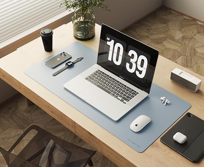 RENMTURE Double-Sided Two-Tone Faux Leather Desk mat Desktop Organization and Accessories Home and Office Large Mouse pad Game and Work (Blue/Gray, 36"x17")
