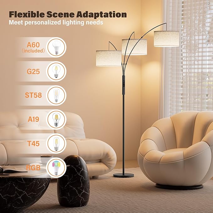 27W Floor Lamps for Living Room - Super Bright Dimmable Tree Floor Lamp, Modern Standing Lamp with Remote Control & Knob Switch, 3 Lights Tall Lamp for Living Room Corner, Bedroom, Office