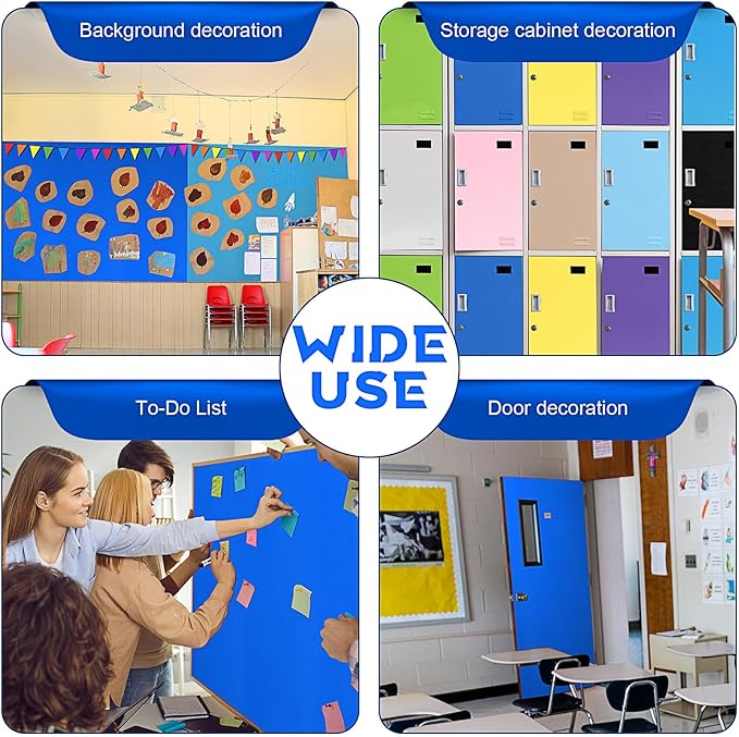 16 in x 40 Ft Fabric Bulletin Board Roll Classroom Non Woven Fabric Background Decorations Waterproof Wrinkle Resistant Bulletin Board for Back to School Wall Decor(Deep Bule,Pure)