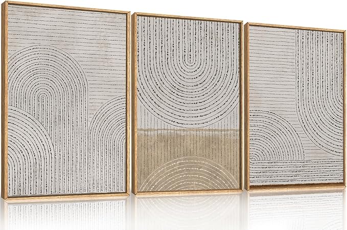 Large Neutral Spiral Circles Framed Canvas Wall Art,Boho Beige Geometric Wall Decor,Modern Abstract Arch Artwork,Mid Century Minimalist Art Print for Living Room,Bedroom,Office- 24"x36"x3