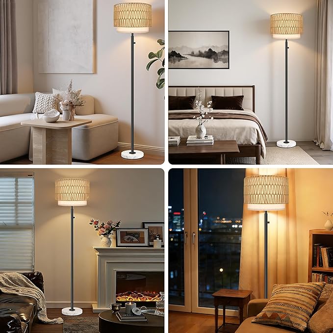 Floor Lamps for Living Room–LED Bulb Included,Dimmable Floor Lamp with Linen Shade,Modern Standing Lamp with Marble Base,Tall Floor Lamp for Bedroom,Nursery,Reading & Office,Beige