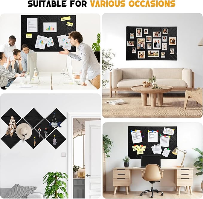 Large Cork Board Alternative - 6 Pack 36" x 24" Felt Wall Tiles with Safe Removable Adhesive Tabs, Black Cork Boards for Walls Pin Board Bulletin Board Cork Board for Office
