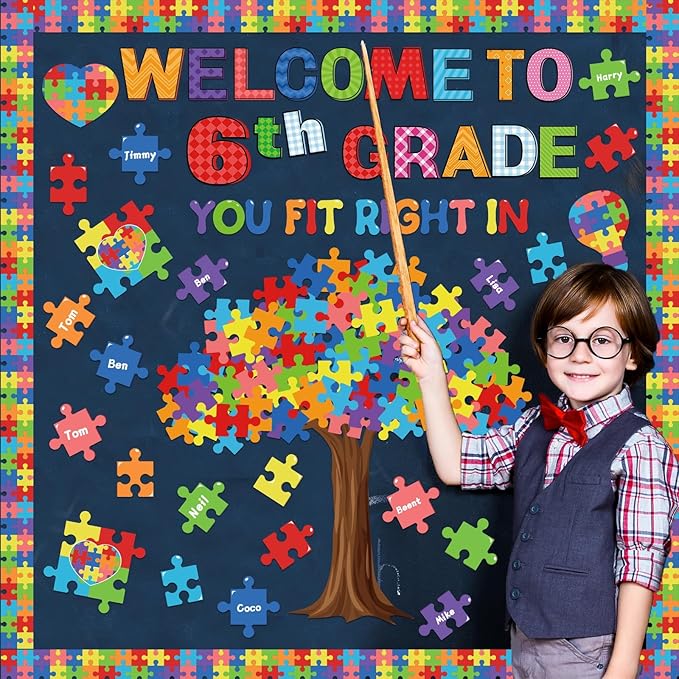 Motivational Bulletin Board Decoration Set Classroom Positive Inspirational Grade Decor Puzzle Pieces Cutouts for Chalkboards Welcome Back to School Home Wall (kindergarten，1st，2nd，3rd，4th，5th，6th)