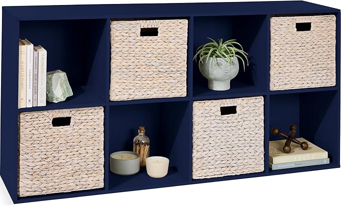 Best Choice Products Kids Bookcase 8-Cube Storage Organizer, 11in Shelf Opening, Bookshelf, Toy Storage, Customizable w/ 3 Removable Back Panels - Navy