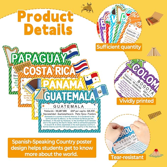 gisgfim Spanish-Speaking Country Bulletin Board Decorations Spanish Classroom Paper Cutouts Latin American Countries Bulletin Board Set for Students Teachers Educational School Decor Supplies