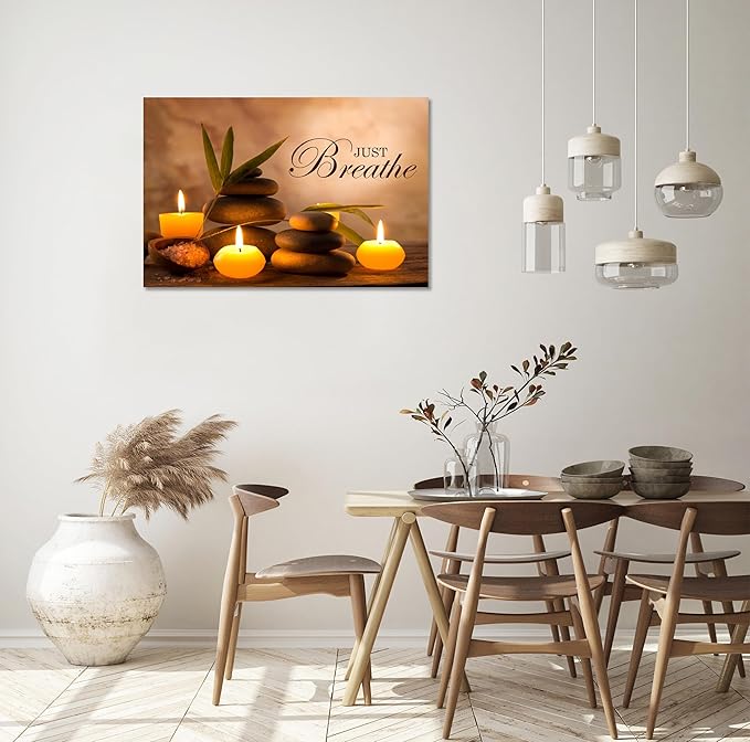 YIOZHAOFH Zen Wall Decor Just Breathe Motivational Bathroom Wall Art Yoga Room Poster for Women Spa Picture Painting Spiritual Artwork Framed for Living Room Ready to Hang (20L x 30W)