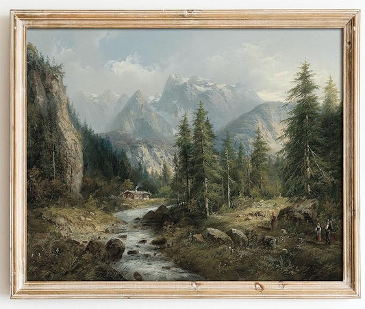 Kizbok Vintage Landscape Wall Art Prints Decor, Rustic Landscape Canvas Prints, Mountain Country Nature Decor Oil Painting Art Pictures for Bedroom, Farmhouse landscape Wall decor for Bathroom Bedroom Gallery Home(8" x 10"-UNFRAMED)