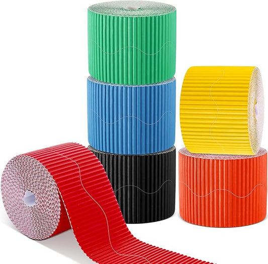 Harloon 6 Pcs 300ft Bulletin Board Borders Bulk Classroom Scalloped Borders Poster Cork Bulletin Board Trim Decor for 100 Day of School Teacher Students Supplies, 6 Colors
