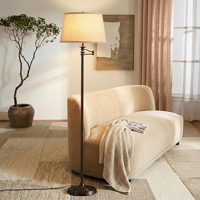 Brightech Caden LED Floor lamp, Great Living Room Décor, Tall Lamp With Swing Arm, Classic Lamp for Living Rooms & Offices, Industrial Standing Lamp for Bedroom Reading - Bronze