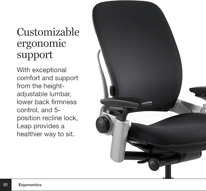 Steelcase Leap Office Chair - Ergonomic Work Chair with Wheels for Hard Flooring - Supports Unique Body Shape - with Natural Glide System & Liveback Technology - Licorice Black Fabric