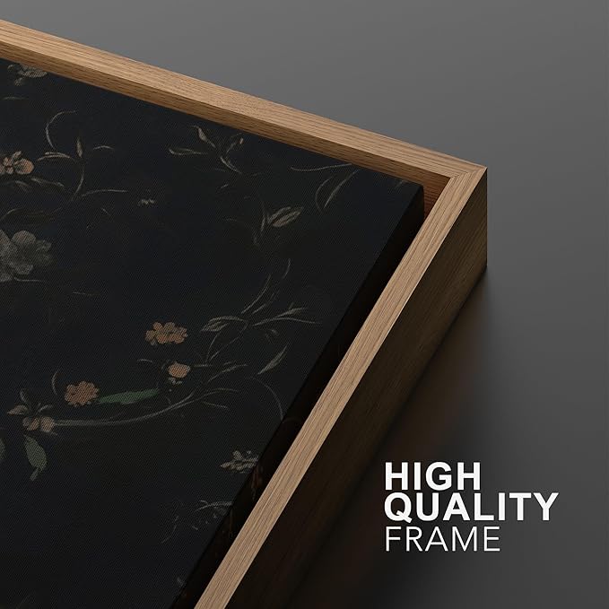 SIGNWIN Framed Canvas Print Wall Art Set Dark Vintage Floral Moody Botanical Modern Art Minimal Boho Relax/Calm for Living Room, Bedroom, Office - 24"x36"x2 Natural