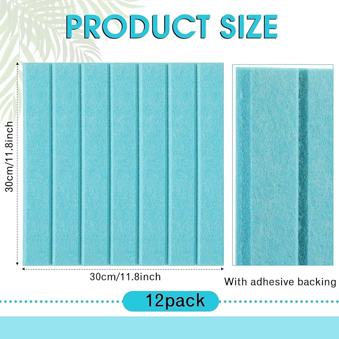 Honoson 12 Pack 47" x 35" Large Cork Board Alternative Felt Bulletin Board Wall Tiles with Safe Square Adhesive Large Roll Cork Tiles for Walls Organize Home Office Classroom Pin Panels(Lake Blue)
