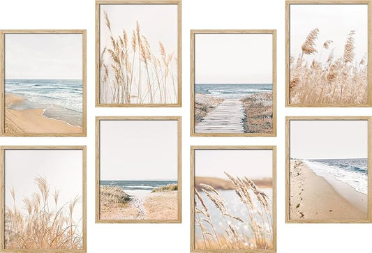 SIGNWIN Poster Wall Art Set of Coastal, Beach Ocean Nature Landscape Prints, Pampas Grass for Living Room, Bedroom, Office - 12"x16"x 8