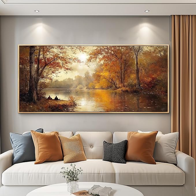 FUHAIHUA Canvas Wall Art For Living Room Large Wall Decor For Office Modern Bedroom Decorations Saffron Yellow Tree Landscape Pictures Forest Paintings Artwork Ready To Hang Home Decor 32"x72"