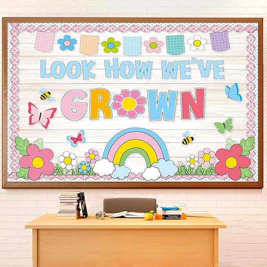 Spring Flower Bulletin Board Decorations Set with Borders Motivational Grow Floral Classroom Decor for Teachers Cute Wildflowers Positivity Cutouts for Class School Classroom Bulletin Board Decoration