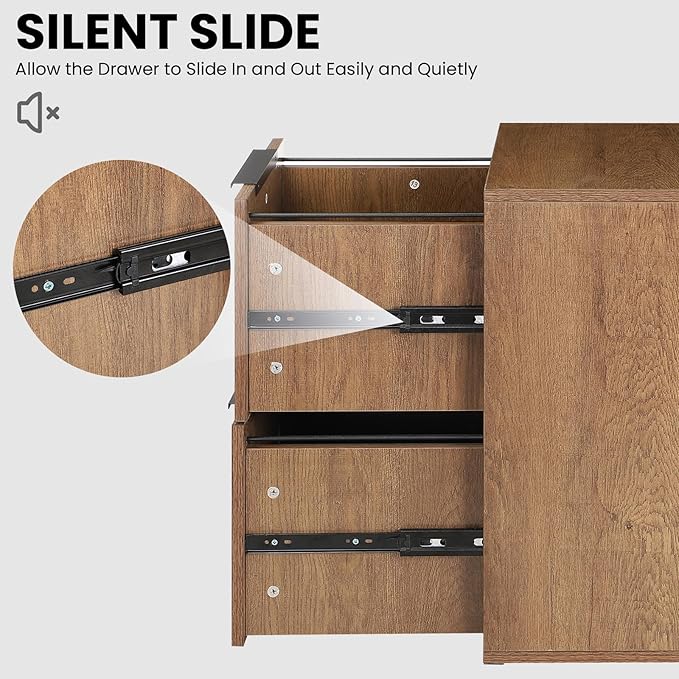 Wooden 2 Drawer File Cabinet, Wood Vertical Filing Cabinet Fits Hanging Files Letter Size for Home Office, Walnut