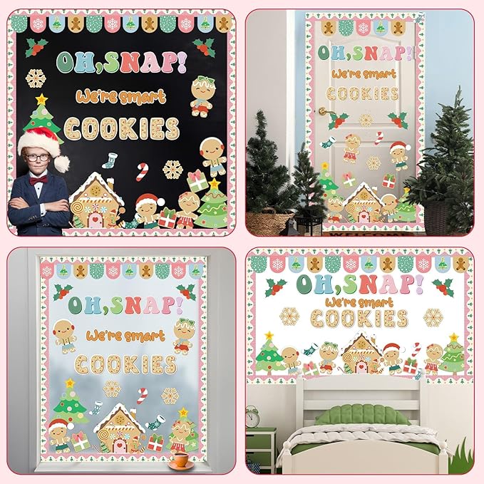Christmas Gingerbread Bulletin Board Decoration Winter Bulletin Board Set Decor Christmas Tree Gingerbread House Man Cutouts for School Classroom Home Chalkboard Wall Xmas Holiday Party Supply