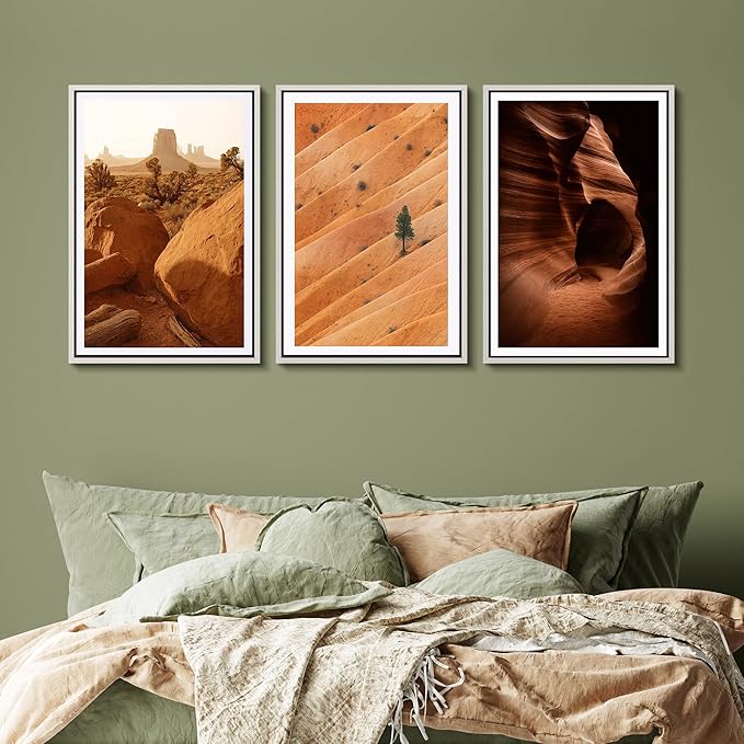 SIGNFORD Framed Wall Art Print Set Southwest Desert Landscape Canyon and Mesa Digital Art Modern Art Contemporary for Living Room, Bedroom, Office - 24"x36"x3 White