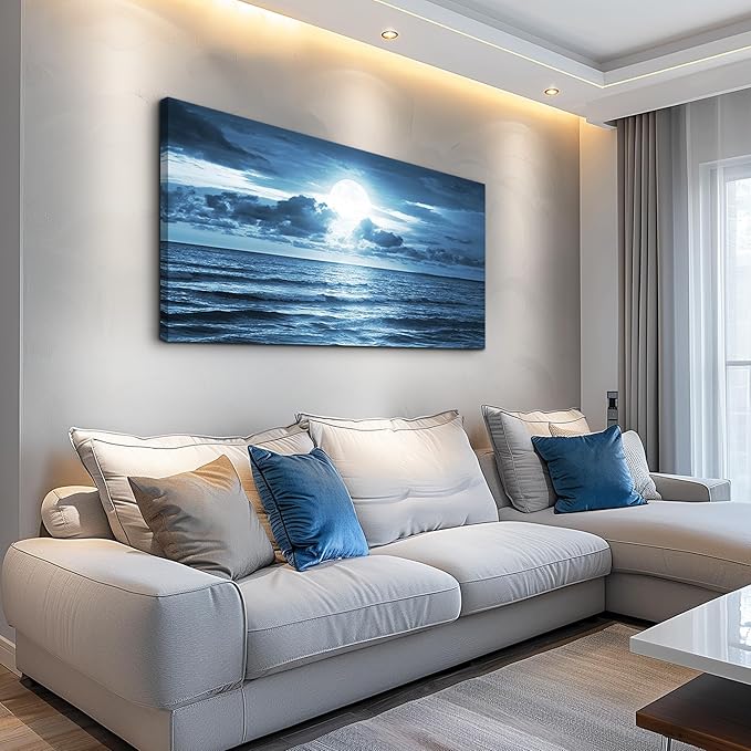 hyidecorart Beach Wall Art Canvas Print, Blue Ocean Waves Seascape Painting for Living Room, Bedroom, Office & Bathroom Coastal Home Decor Natural Sea Landscape Print Artwork 20x40inch