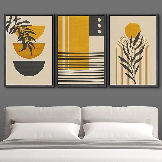 IDEA4WALL Framed Canvas Print Wall Art Set Geometric Mid-Century Jungle Safari Leaf Polygons Abstract Shapes Illustrations Modern Art Nordic for Living Room, Bedroom, Office - 16"x24"x3 Black