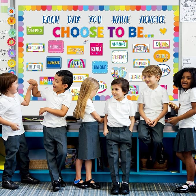Colorful Bulletin Board Set Rainbow Motivational Decoration for Classroom Inspirational Posters Choose to Be Positive Accent Cutouts Colorful Bulletin Boards for Teachers School Wall Supplies
