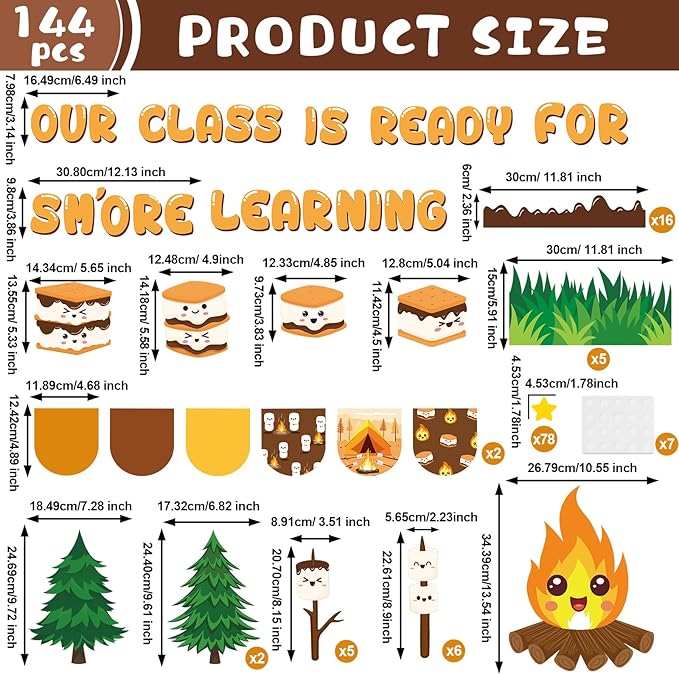 gisgfim Back to School Marshmallow S'More Bulletin Board Decoration Cookies Campfire Marshmallow Cutouts Woodland Camping Bulletin Board Border Set for Classroom School Chalkboard Wall Decor Supplies