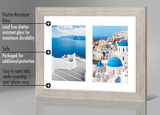 Americanflat 4x6 Double Picture Frame with Shatter-Resistant Glass - Fits Two 4x6 Photos or use as One 8x10 Picture Frame - Signature Collection - Collage Frames for Tabletop and Wall - Driftwood