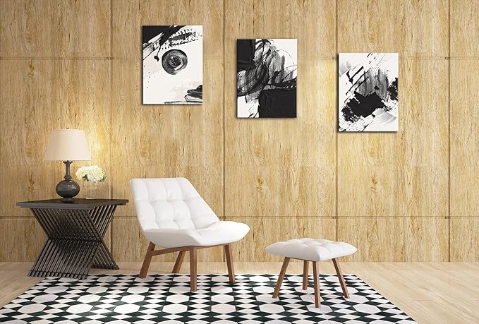 Black and White Abstract Canvas Wall Art Set,Geometric Painting Stroke Spiral Rings Shapes Illustrations Print Art Decorative Nordic Calm/Zen for Living Room, Bedroom, Office Decor 16x24x3pcs