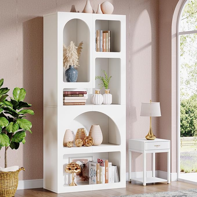 Tribesigns 70.87" Tall Geometric Bookshelf, White Arched Bookcase with 5 Irregular Storage Shelves, Modern Open Art Decor Display Shelf Free-Standing for Living Room, Bedroom, Closet