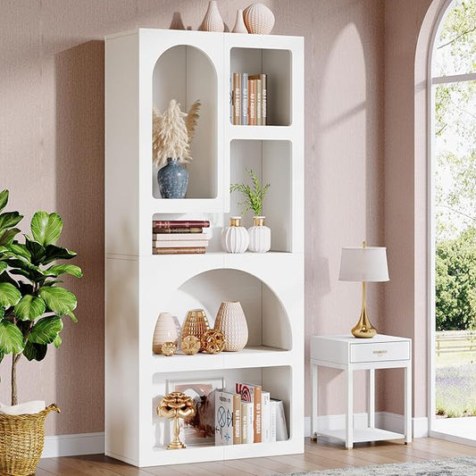 Tribesigns 70.87" Tall Geometric Bookshelf, White Arched Bookcase with 5 Irregular Storage Shelves, Modern Open Art Decor Display Shelf Free-Standing for Living Room, Bedroom, Closet