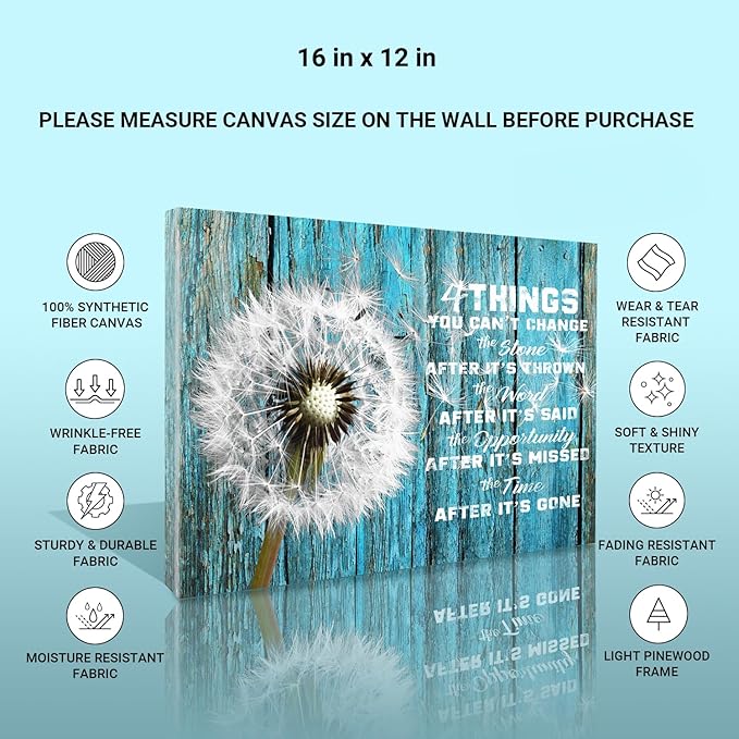 Inspirational Wall Art Framed Canvas 16 x 12 in (Dandelion) - Dandelion Decorations for Office - Rustic Barn Farmhouse Canvas - Positive Quotes Wall Décor