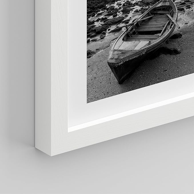 SIGNWIN Framed Poster Wall Art Set of Black & White Ocean Beach Seascape Nature Wilderness for Living Room, Bedroom, Office - 12"x16"x 8 White