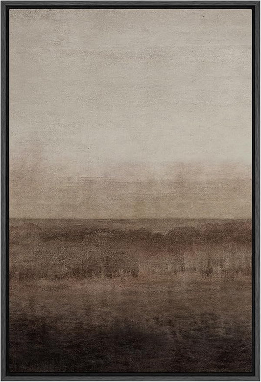SIGNFORD Framed Canvas Print Wall Art Abstract Brown and Beige Landscape Illustrations Minimalism Chic Relax/Calm Multicolor Warm for Living Room, Bedroom, Office - 16"x24" Black