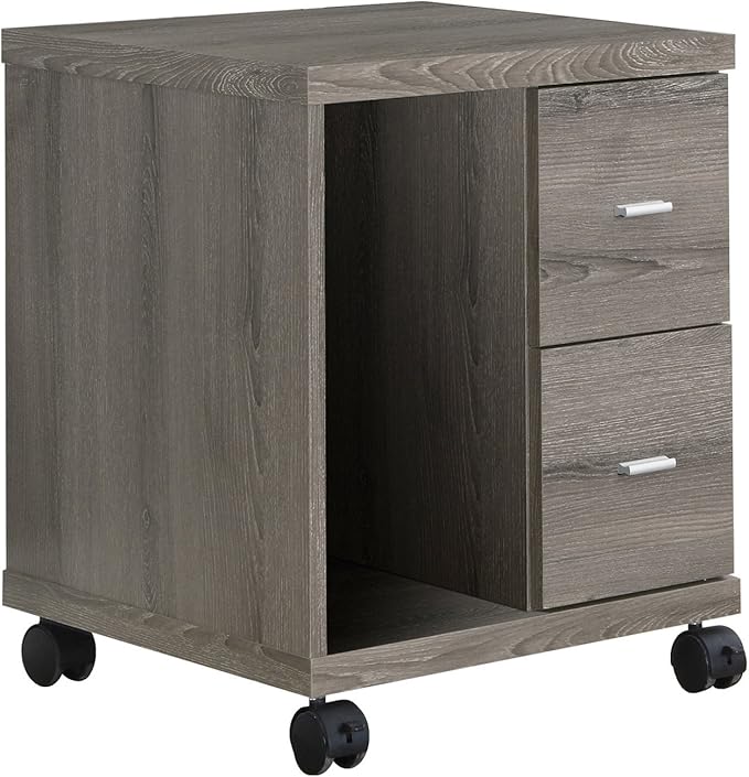 Monarch Specialties I Reclaimed-Look 2 Drawer Computer Stand/Castor, Dark Taupe