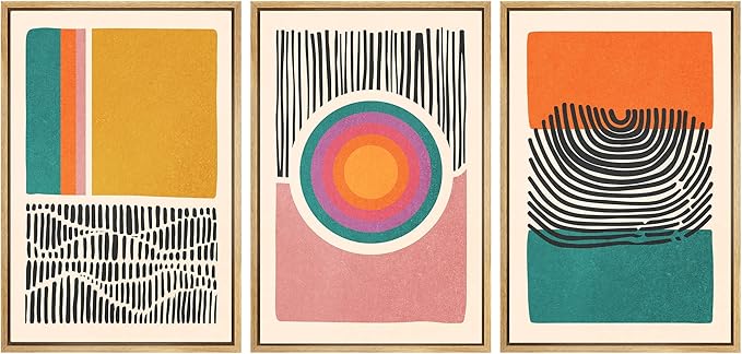 SIGNWIN Framed Canvas Print Wall Art Set Mid-Century Multicolor Color Block Shape Abstract Geometric Illustrations Graffiti & Street Art Modern Art for Living Room, Bedroom, Office - 24"x36"x3 NATURAL