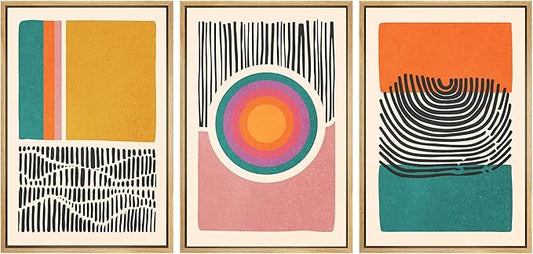 SIGNWIN Framed Canvas Print Wall Art Set Mid-Century Multicolor Color Block Shape Abstract Geometric Illustrations Graffiti & Street Art Modern Art for Living Room, Bedroom, Office - 24"x36"x3 NATURAL