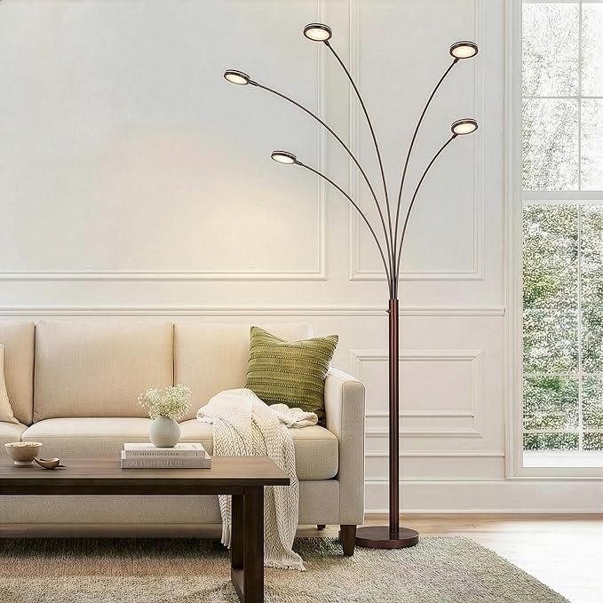 Brightech Orion Arc Floor Lamp for Living Room, Tree Floor Lamp with 5 Adjustable Arms, Multi-Head Standing Lamp with Flexible Rotating LED Lights for Bedroom, Dorm - Bright Hanging Lighting - Bronze