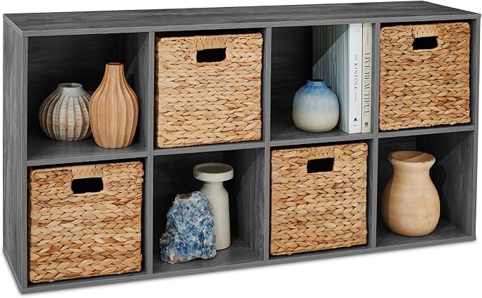 Best Choice Products 8-Cube Storage Organizer, 13.5in Shelf Opening, Bookcase, Display Shelf, Customizable w/ 2 Removable Back Panels – Dark Gray