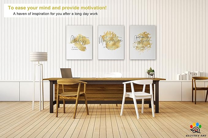 Office Wall Art - 3 Panel Motivational Canvas, Inspirational Quotes for Home Decor, Positive Entrepreneur Words Poster Frame for Company, 12"x24"x3Pcs